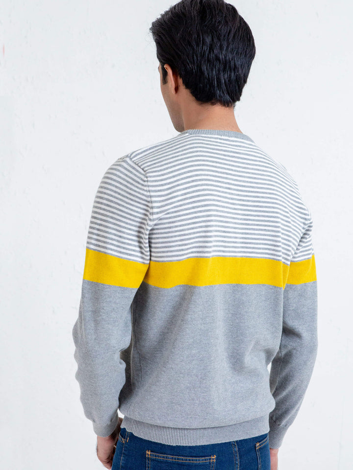 Yellow & Grey Contrasting Striped Sweater Brumano Pakistan