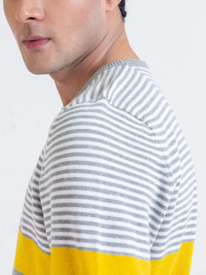 Yellow & Grey Contrasting Striped Sweater Brumano Pakistan