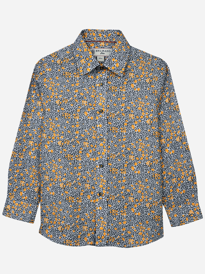Yellow & Grey Floral Printed Casual Shirt Brumano Pakistan