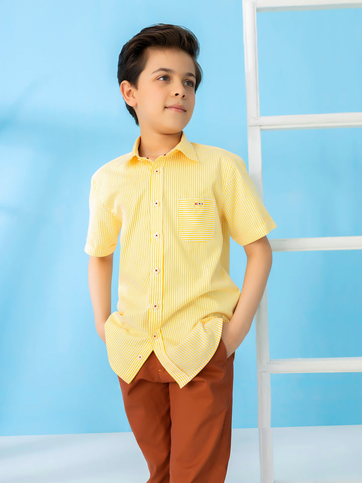 Yellow Striped Short Sleeve Casual Shirt Brumano Pakistan