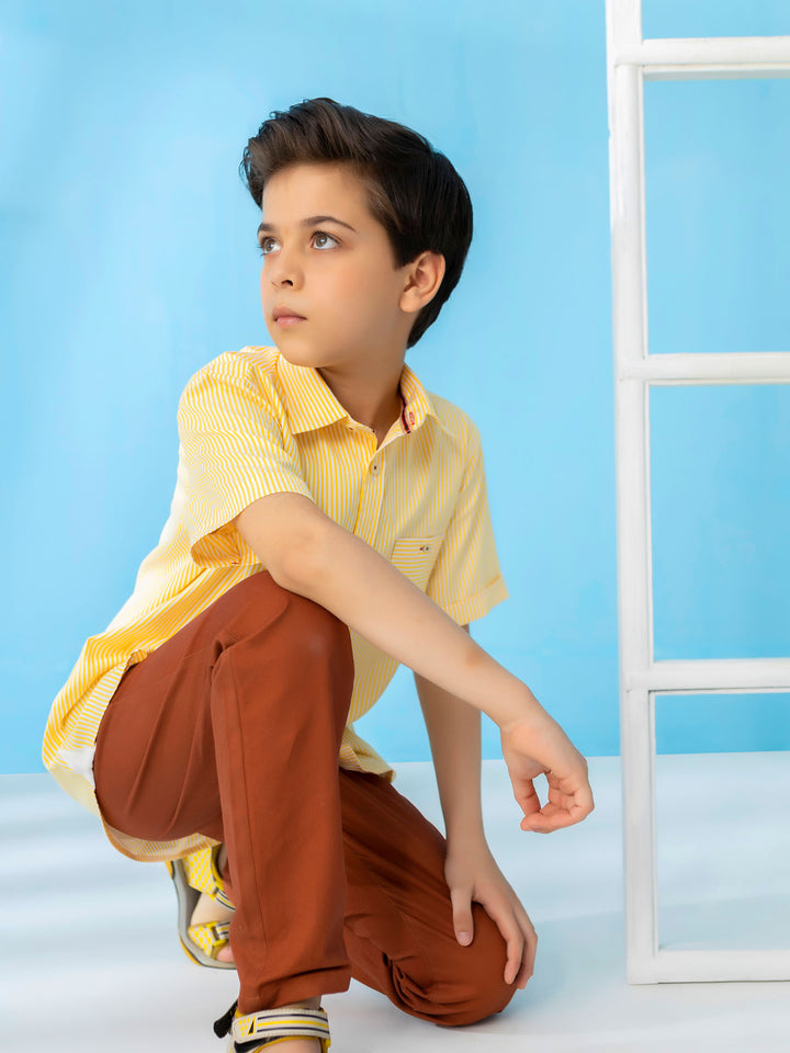 Yellow Striped Short Sleeve Casual Shirt Brumano Pakistan