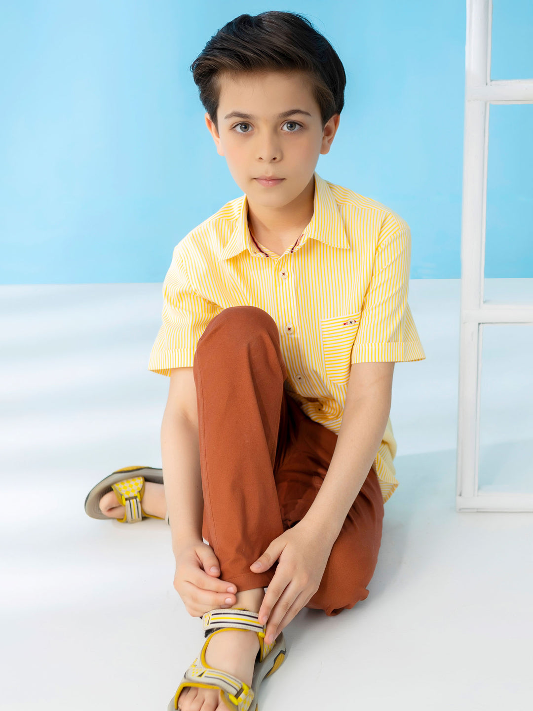 Yellow Striped Short Sleeve Casual Shirt Brumano Pakistan