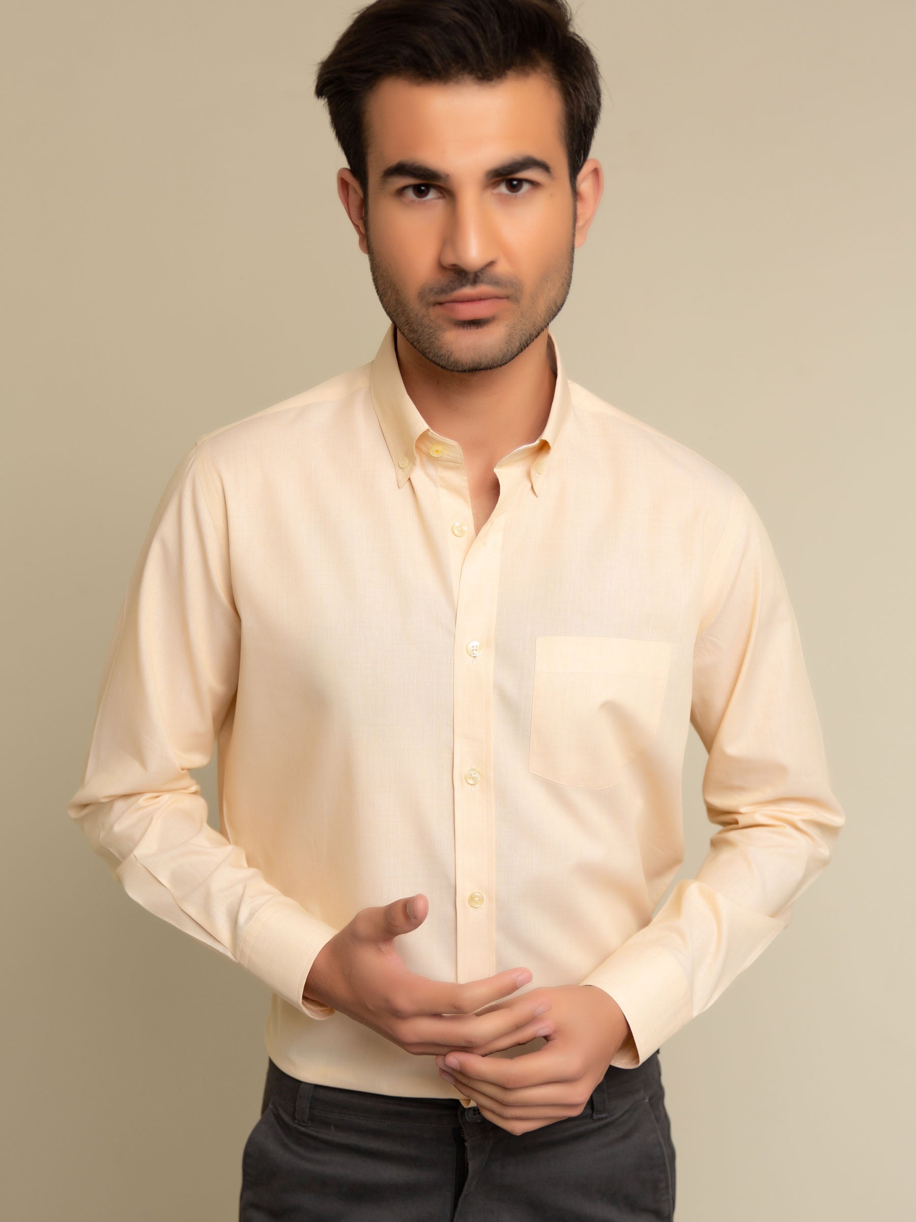 Mens yellow button outlet down shirt