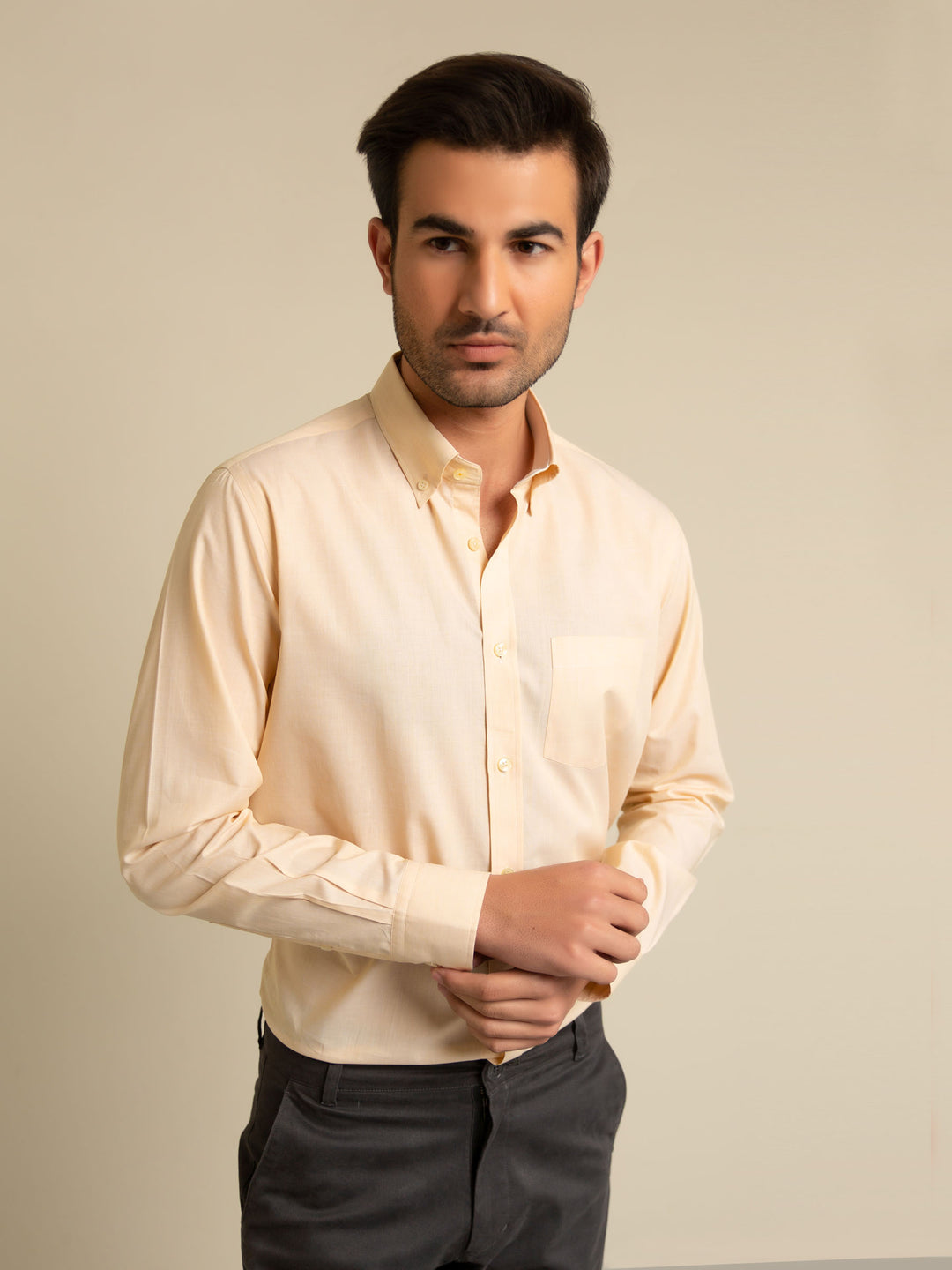 Yellow super fine button down shirt brumano pakistan