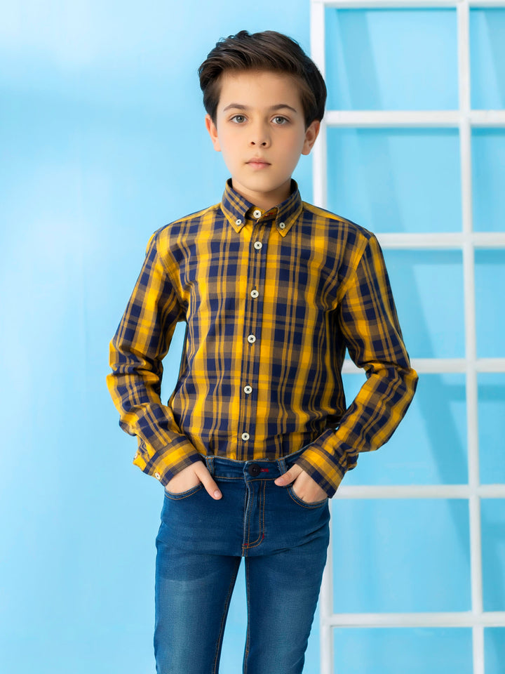 Yellow & Blue Long Sleeve Checkered Shirt Brumano Pakistan