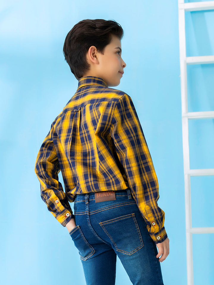 Yellow & Blue Long Sleeve Checkered Shirt Brumano Pakistan