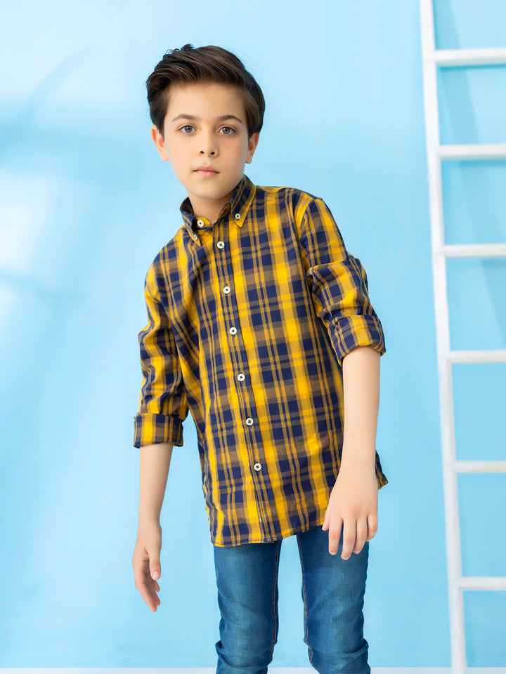 Yellow & Blue Long Sleeve Checkered Shirt Brumano Pakistan