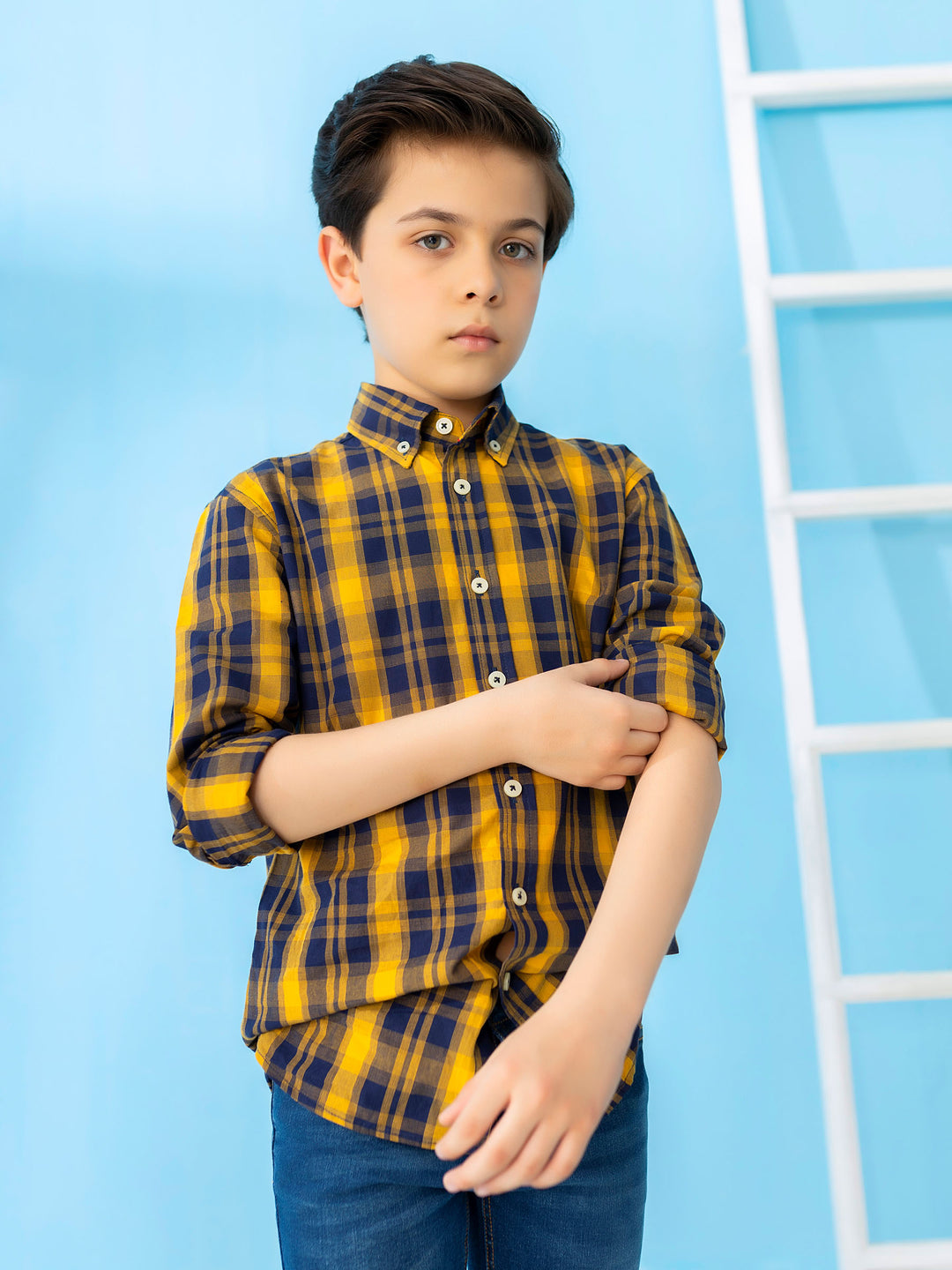 Yellow & Blue Long Sleeve Checkered Shirt Brumano Pakistan