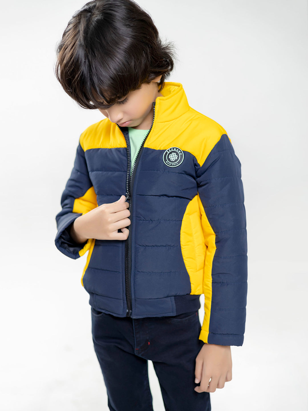 Yellow & Blue Puffer Casual Jacket Brumano Pakistan